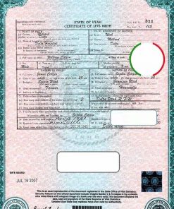 USA Utah state birth certificate template in PSD format, fully editable