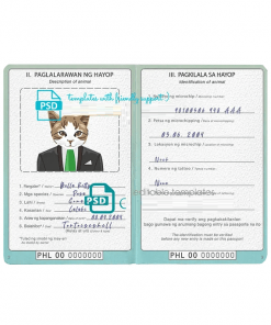Philippines cat (animal, pet) passport PSD template, fully editable