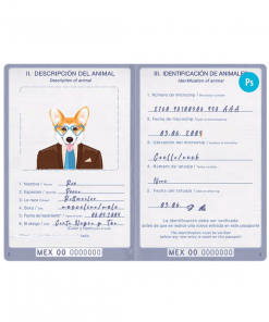 Mexico dog (animal, pet) passport PSD template, completely editable