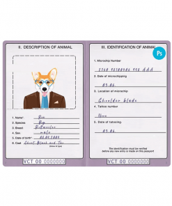 Saint Vincent and the Grenadines dog (animal, pet) passport PSD template, fully editable