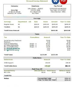 USA personal earning statement template in Word and PDF format