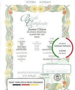 Australia Victoria state decorative (commemorative) birth certificate template in PSD format, fully editable