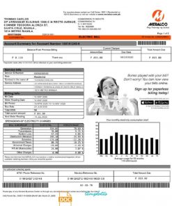 Philippines Meralco electricity utility bill template in Word and PDF format
