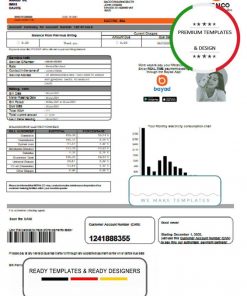 Philippines Meralco electricity utility bill template in Word and PDF format, version 2