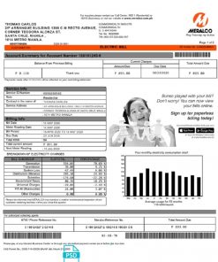 Philippines Meralco electricity utility bill template, fully editable in PSD format