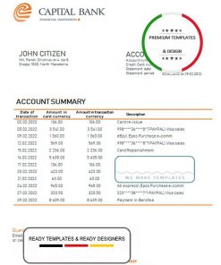 North Macedonia Capital bank statement template, Word and PDF format (.doc and .pdf)