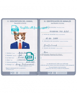 Peru cat (animal, pet) passport PSD template, completely editable