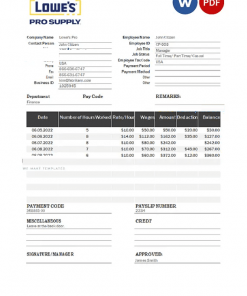 USA Lowe's Pro Supply wholesale company pay stub Word and PDF template