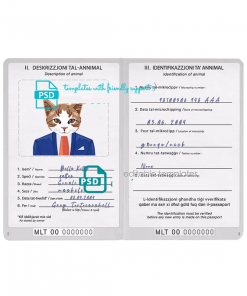 Malta cat (animal, pet) passport PSD template, completely editable