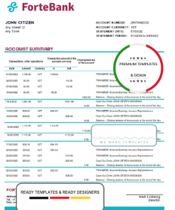 Kazakhstan Forte bank statement template in Excel and PDF format