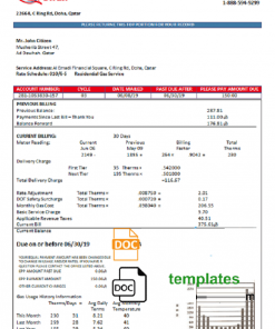 Qatar Power Company electricity utility bill template in Word and PDF format