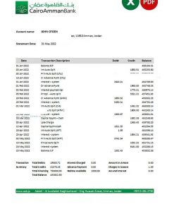 Jordan Cairo Amman bank statement Excel and PDF template