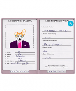 Saint Kitts and Nevis dog (animal, pet) passport PSD template, fully editable