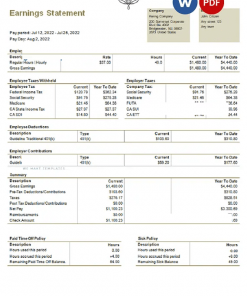 USA Kering luxury goods company pay stub Word and PDF template