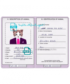 Turkey cat (animal, pet) passport PSD template, completely editable