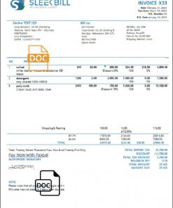 India Sleek Bill invoicing software company invoice template in Word and PDF format, fully editable