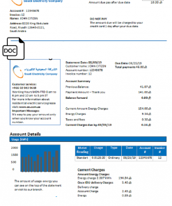 Saudi Arabia Saudi Electricity Company electricity utility bill template in Word and PDF format