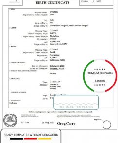 Australia Western Australia birth certificate template in Word format, version 3