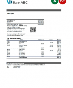 Jordan ABC bank statement Excel and PDF template