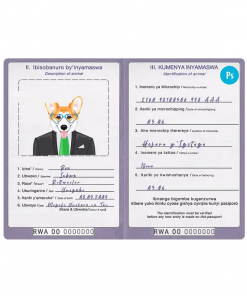 Rwanda dog (animal, pet) passport PSD template, fully editable