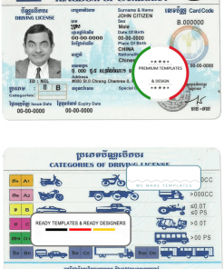 Cambodia driving license template in PSD format, fully editable