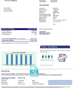 Singapore Iswitch energy utility bill template, fully editable in PSD format
