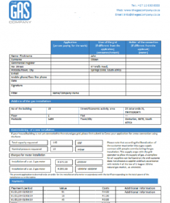 South Africa The GAS Company gas utility bill template in Word and PDF format