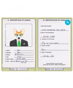Myanmar dog (animal, pet) passport PSD template, completely editable