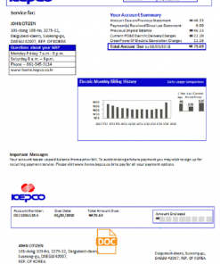 South Korea Electric Power Corporation electricity utility bill template in Word and PDF format