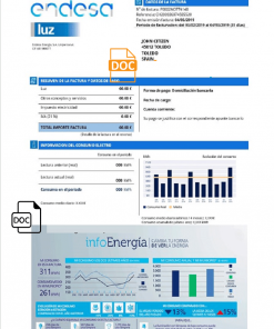 Spain Endesa luz utility bill template in Word and PDF format