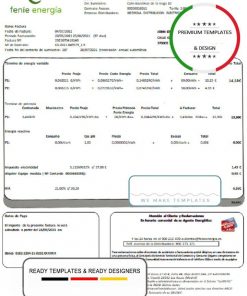 Spain Feníe Energía utility bill template in Word and PDF format