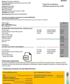 Spain gasNatural fenosa utility bill template in Word and PDF format