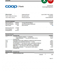 Estonia Coop Pank bank statement Excel and PDF template