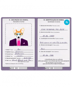 Mozambique dog (animal, pet) passport PSD template, fully editable