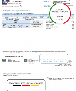 USA Texas Medina Electric utility bill template in Word and PDF format