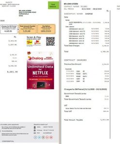 Sri Lanka Dialog utility bill template in Word and PDF format (2 pages)