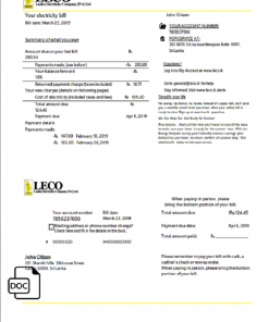 Sri Lanka LECO Company electricity utility bill template in Word and PDF format