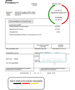 Sweden NVSH Energi utility bill template in Word and PDF format