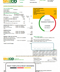 USA Maryland SMECO utility bill template in Word and PDF format