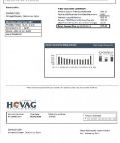 Syria HOVAG Company electricity utility bill template in Word and PDF format