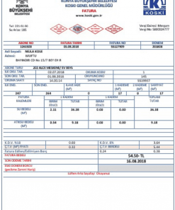 Turkey water utility bill template in Word and PDF format