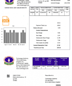 Turkmenistan Turkmengaz utility bill template in Word and PDF format