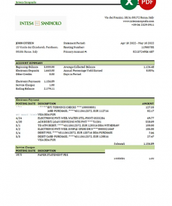 Italy Intesa Sanpaolo bank statement Excel and PDF template