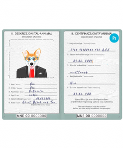 Montenegro dog (animal, pet) passport PSD template, fully editable