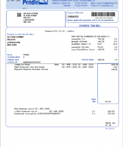 United Kingdom Borough of Pendle council tax bill template in Word and PDF format