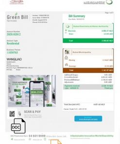 United Arab Emirates Dubai Green utility bill template in Word and PDF format, fully editable