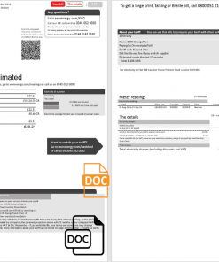 United Kingdom E.ON electricity utility bill template in Word and PDF format, 2 pages, version 1