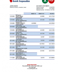 Israel Hapoalim bank statement Excel and PDF template