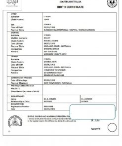 Australia South Australia birth certificate template in Word format, version 1
