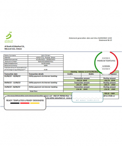 Oman Bank Dhofar bank proof of address bank statement template in Word and PDF format